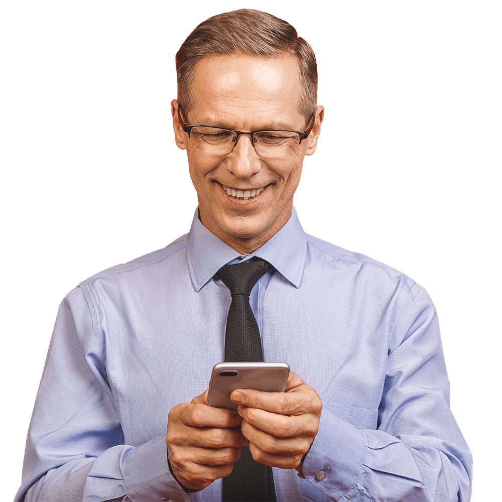 Senior business man in formal typing message on smartphone